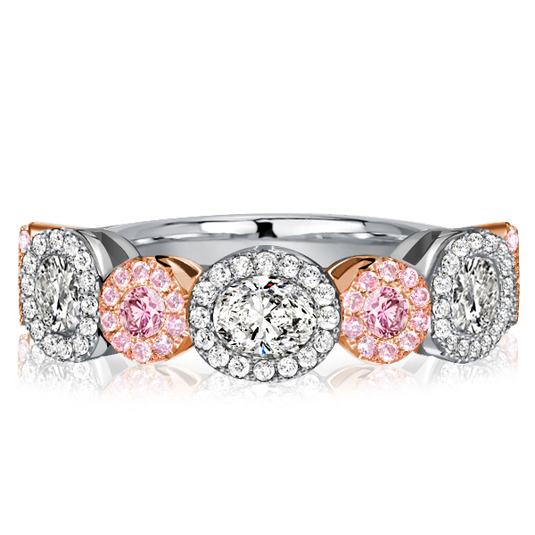 

Italo Oval & Round Cut Pink Stone Ring Half Eternity Band, White