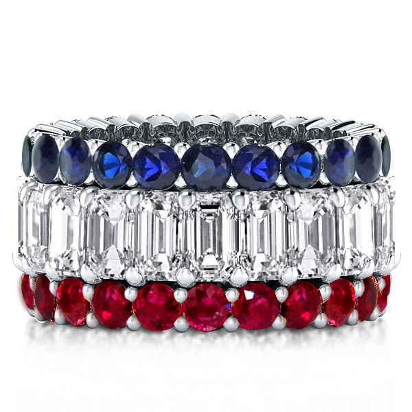 

Italo Blue Sapphire Emerald Cut Eternity Band Ruby Ring, White