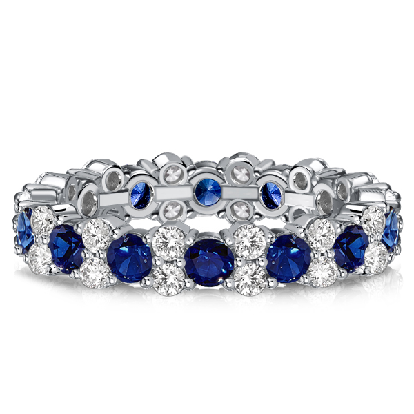 

Italo Blue Sapphire Round Cut Eternity Ring For Women, White