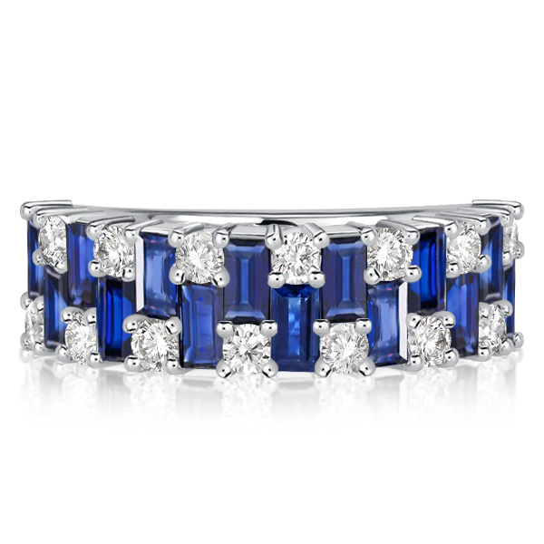 

Italo Baguette Cut Blue Sapphire Wedding Band Anniversary Rings, White