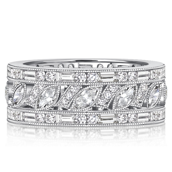 

Italo Milgrain Marquise Cut Vintage Wedding Band Eternity Ring, White