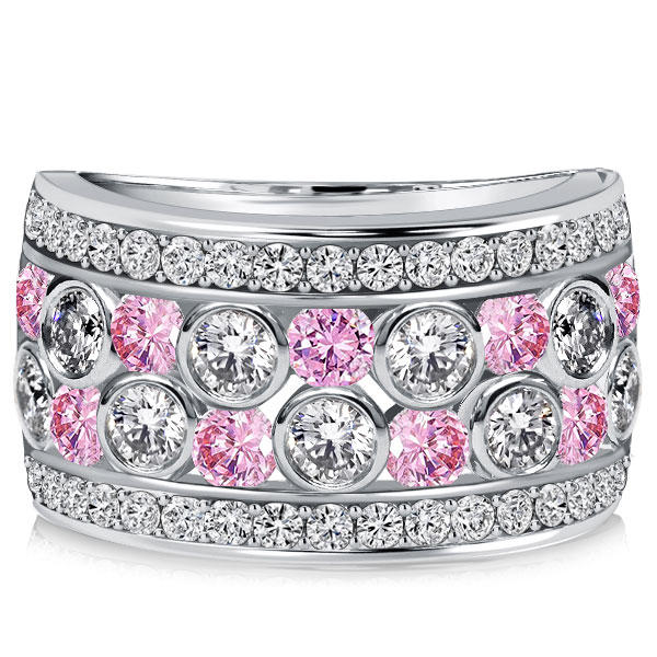 

Italo Bezel Set White & Pink Stone Half Eternity Wedding Band