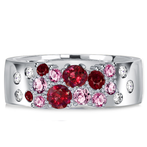 

Italo Flush Setting Pink Stone Ruby Band Wedding Rings, White