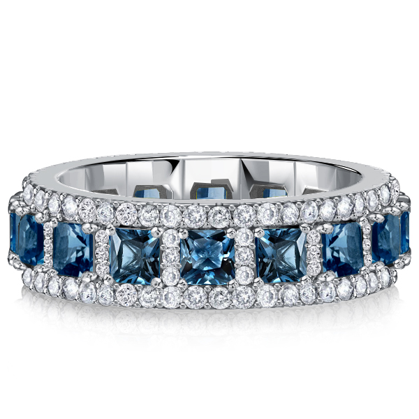 

Italo Blue Topaz Princess Cut Eternity Band Anniversary Rings, White