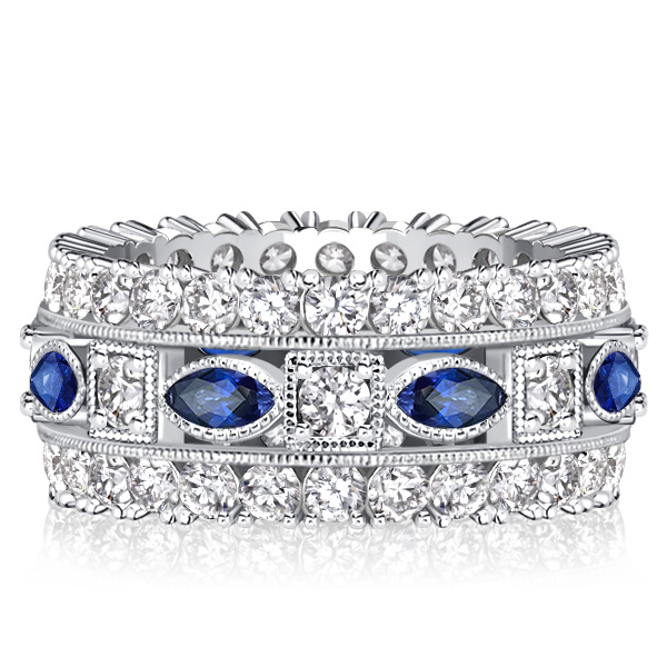 

Italo Milgrain Bezel Marquise & Round Cut Blue Eternity Band, White