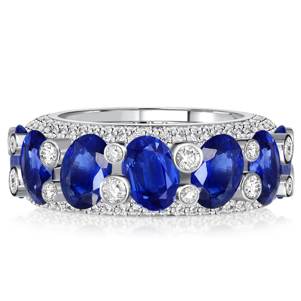 

Italo Blue Sapphire Oval Cut Eternity Band Anniversary Rings, White