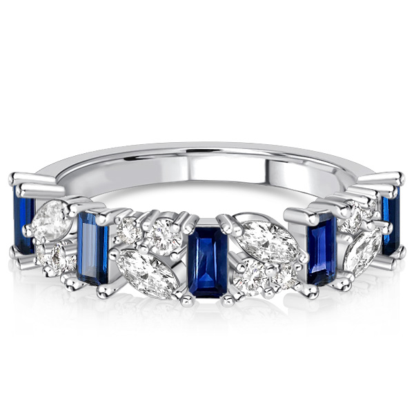 

Italo Marquise & Baguette Cut Blue Sapphire Half Eternity Band, White