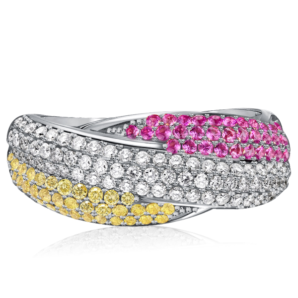 

Italo Bypass Yellow Topaz Pink Stone Micro Pave Ring, White