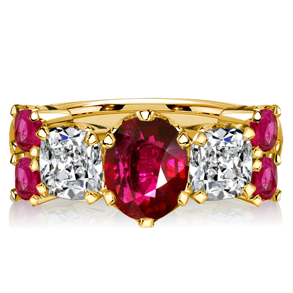 

Italo Golden Ruby Ring Cushion Cut Half Eternity Wedding Band, White