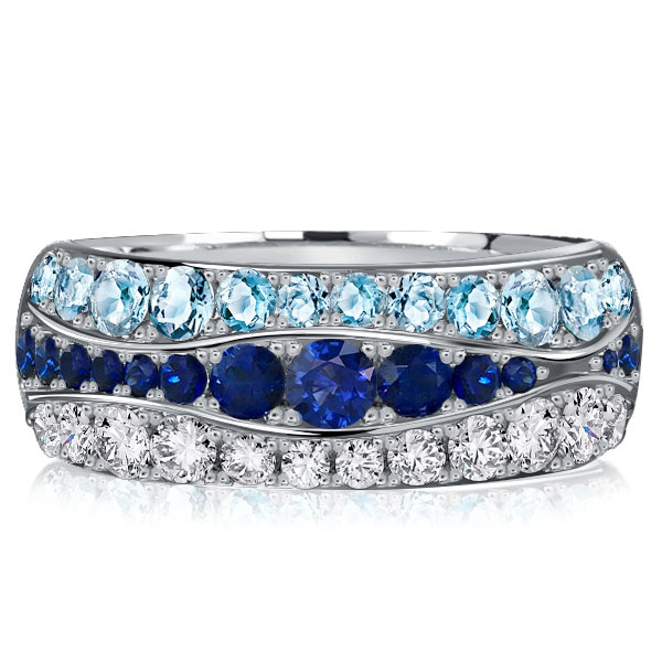 

Italo Multi Row Blue Sapphire Half Eternity Band Aquamarine Ring, White