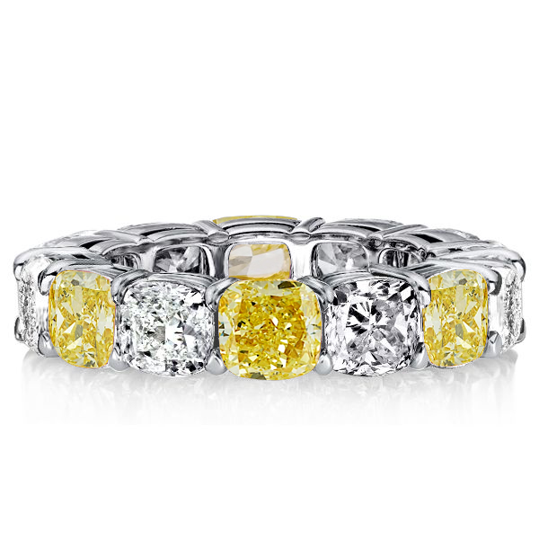 

Italo White & Yellow Topaz Cushion Cut Eternity Wedding Band