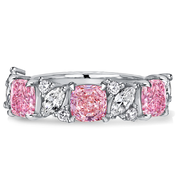 

Italo Cushion & Marquise Cut Pink Stone Half Eternity Band, White