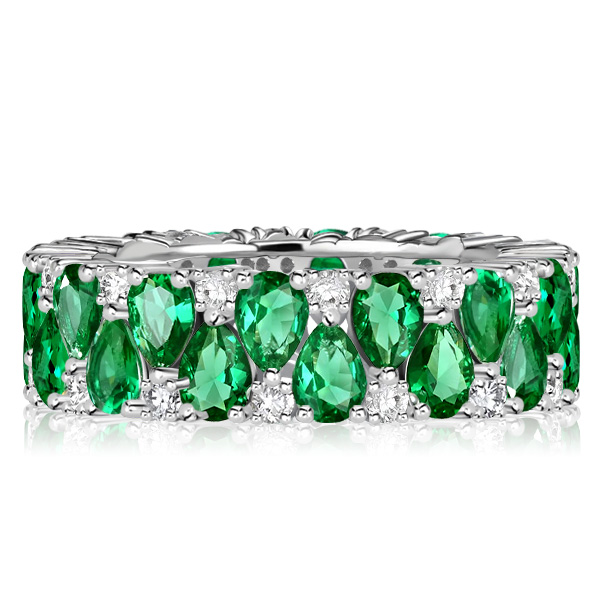 

Italo Emerald Sapphrie Pear Shaped Eternity Wedding Band, White