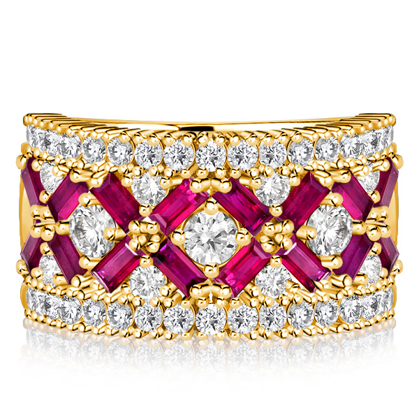 

Italo Baguette Cut Ruby Ring Half Eternity Wedding Band, White