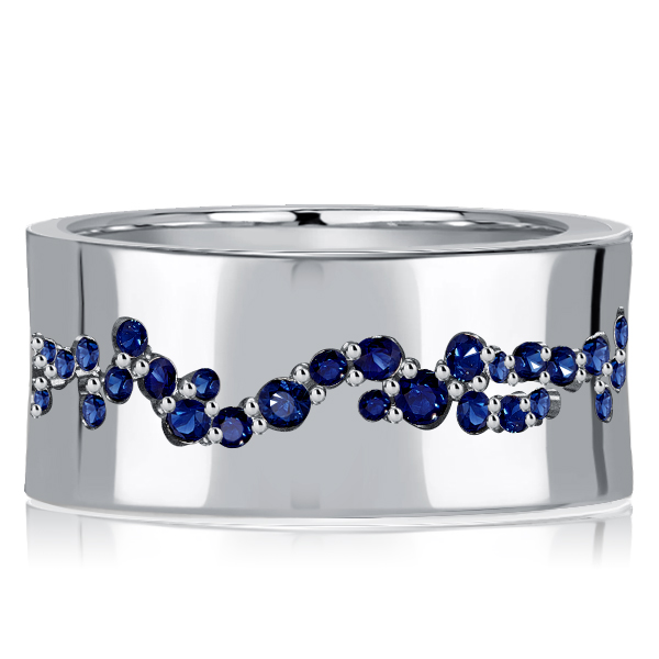 

Italo Flush Setting Blue Sapphire Wide Eternity Wedding Band, White