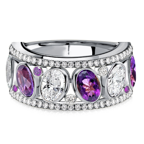 

Italo Oval Cut Amethyst Wedding Band Anniversary Rings, White