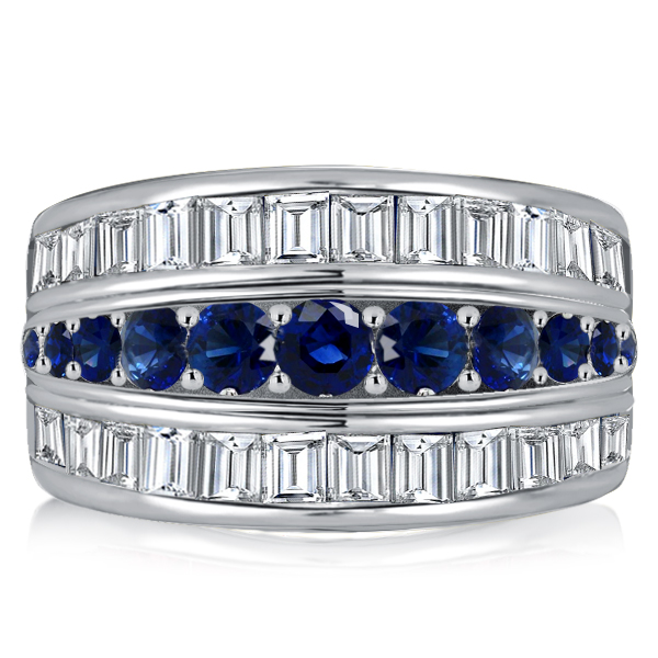 

Italo Triple Row Blue Sapphire Wedding Band Anniversary Rings, White