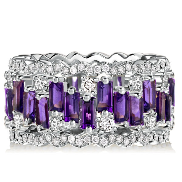 

Italo Baguette Cut Amethyst Multi Row Eternity Band Anniversary, White