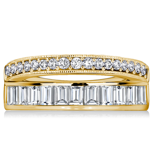 

Italo Multi Row Round & Emerald Cut Half Eternity Wedding Band, White