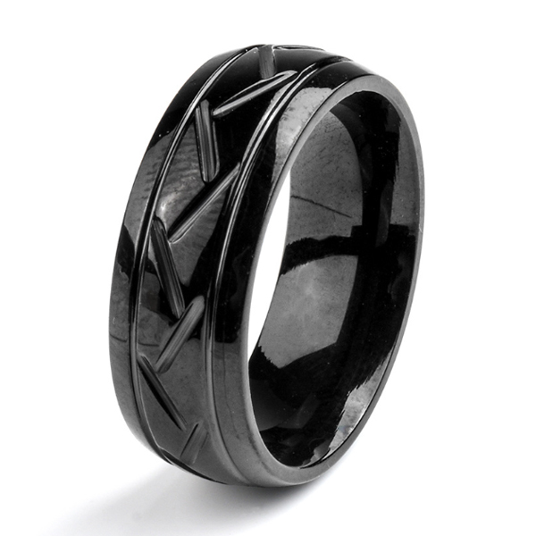 

Black Glossy Titanium Steel Men's Wedding Band, White