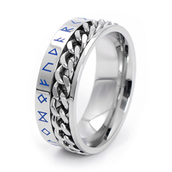 

Chain Viking Script Design Titanium Steel Men's Wedding Band, White