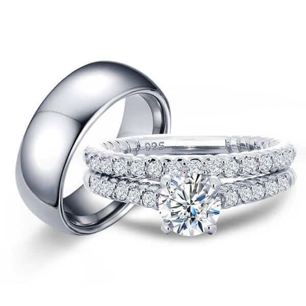 

Italo Unique Wedding Ring Sets His And Hers In Sterling Silver, White