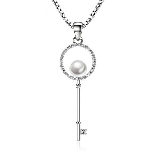 

Italo Key Pearl Created White Sapphire Pendant Necklace