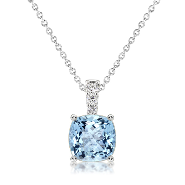 

Italo Cushion Cut Aquamarine Pendant Necklace, White