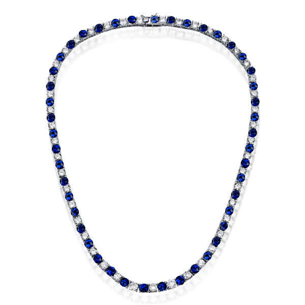 

Alternating Blue & White Sapphire 4 MM Round Tennis Necklace For Women