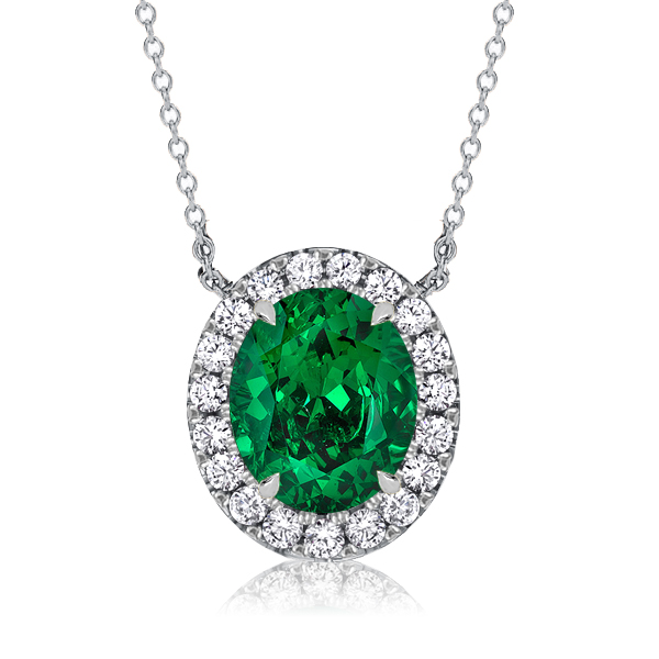 

Italo Oval Green Emerald Necklace Halo Necklace For Women, White