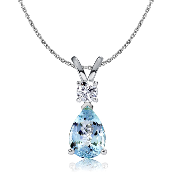 

Italo Teardrop Aquamarine Necklace In Sterling Silver, White