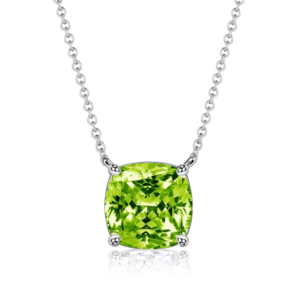 

Italo Cushion Cut Peridot Pendant Necklace Solitaire Necklace, White