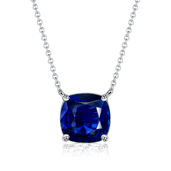 

Italo Cushion Blue Sapphire Pendant Necklace Solitaire Necklace, White