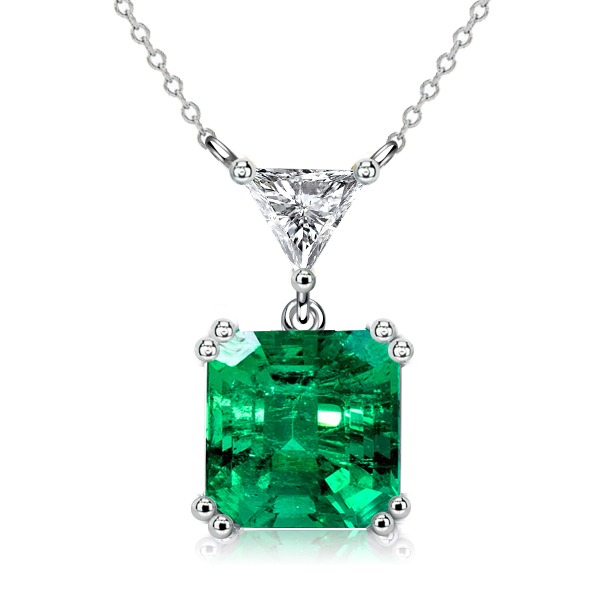 

Italo Asscher Cut Emerald Sapphire Pendant Necklace, White