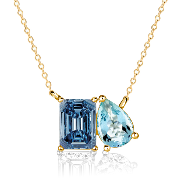 

Toi Et Moi Blue Topaz Emerald & Pear Shaped Aquamarine Necklace, White