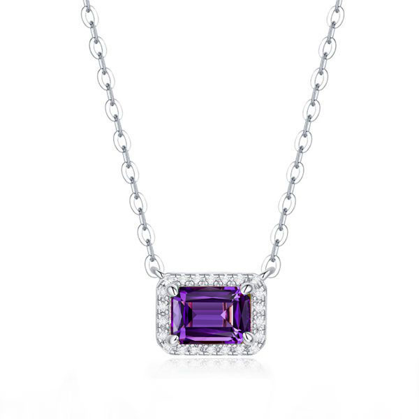 

Italo Halo Emerald Cut Amethyst Pendant Necklace, White