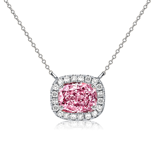 

Italo Cushion Cut Pink Stone Halo Necklace For Women, White