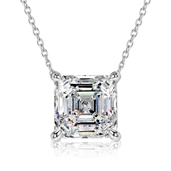 

Italo Asscher Cut Solitaire Pendant Necklace For Women, White