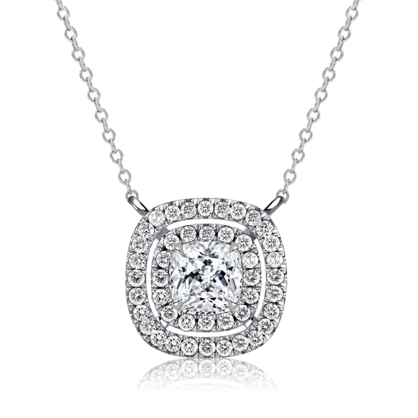 

Italo Double Halo White Sapphire Cushion Cut Pendant Necklace