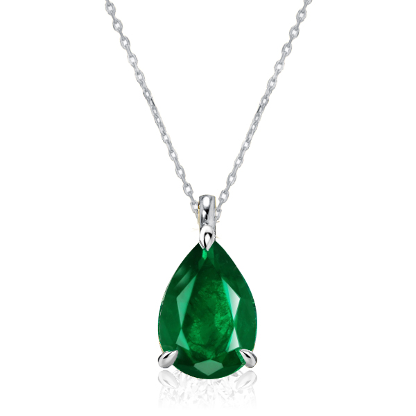 

Italo Pear Shaped Emerald Sapphire Single Stone Necklace, White