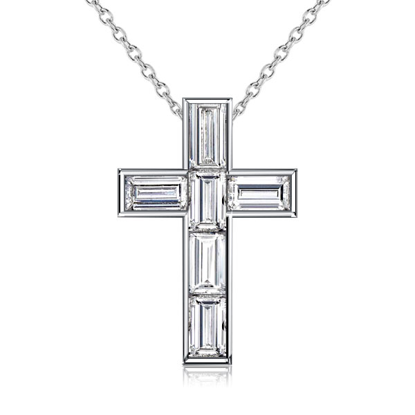 

Italo Bezel Setting Baguette Cut Cross Pendant Necklace, White