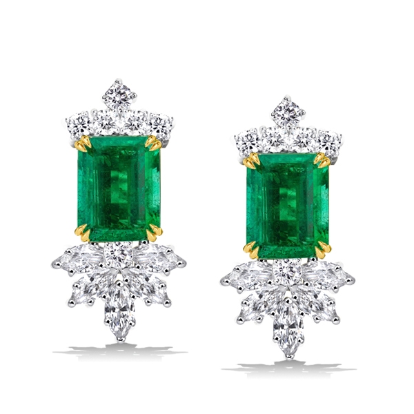 

Italo Two Tone Emerald Cut Emerald Color Stud Earrings, White
