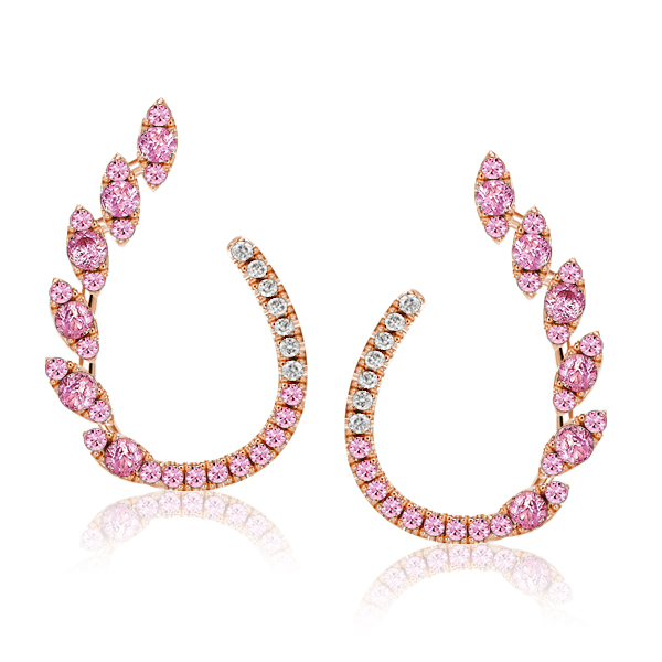 

Italo Rose Gold Round Cut Pink Sapphire Hoop Earrings, White