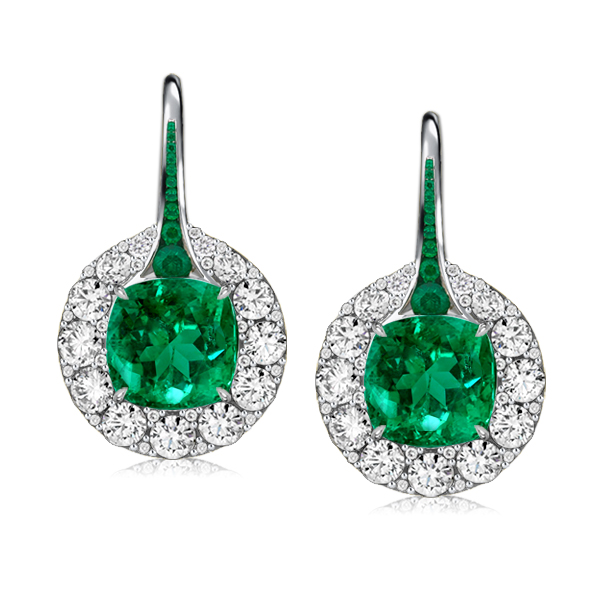 

Cushion Cut Emerald Green Drop Earrings For Women, White