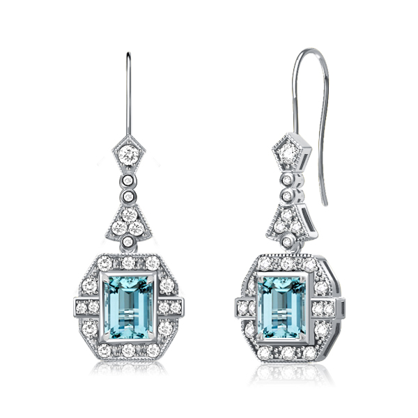 

Art Deco Emerald Aquamarine Sapphire Drop Earrings For Women, White