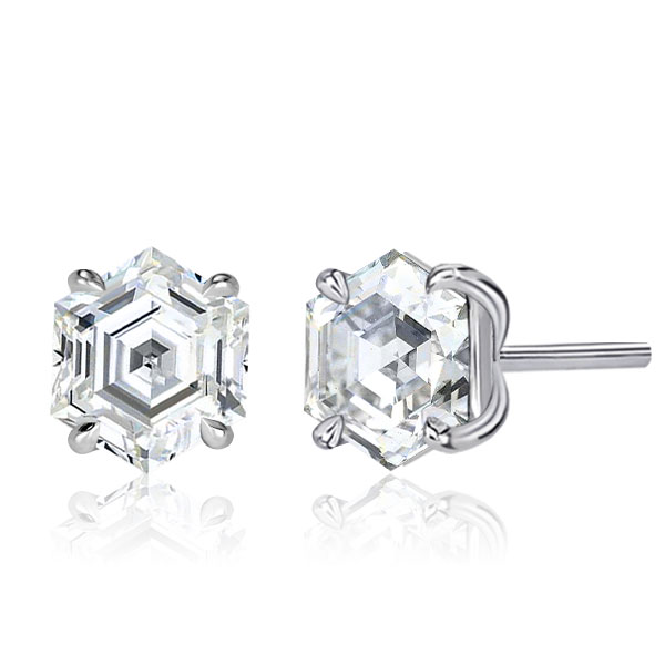 

Italo White Hexagon Cut Stud Earrings For Women Silver Earrings