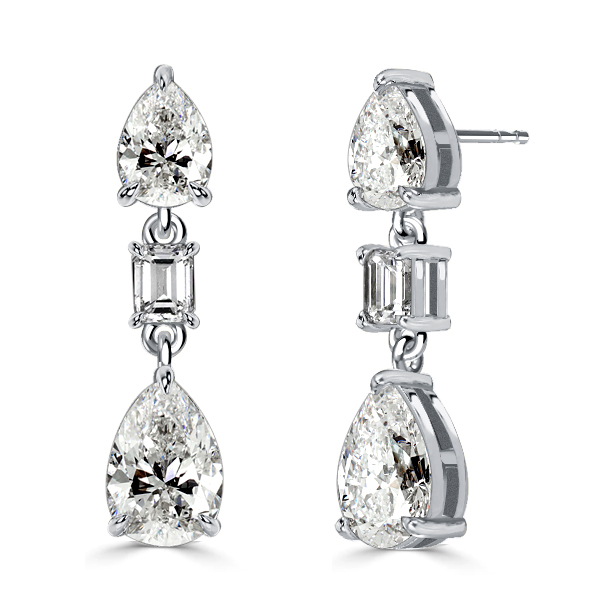 

Italo White Pear & Emerald Cut Silver Drop Earrings For Women