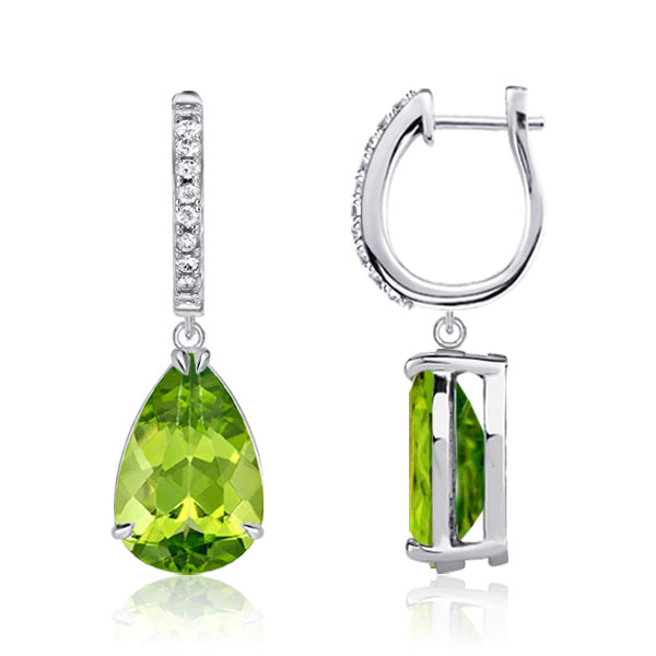 

Italo Peridot Pear Cut Hoop Drop Sliver Earrings For Women, White