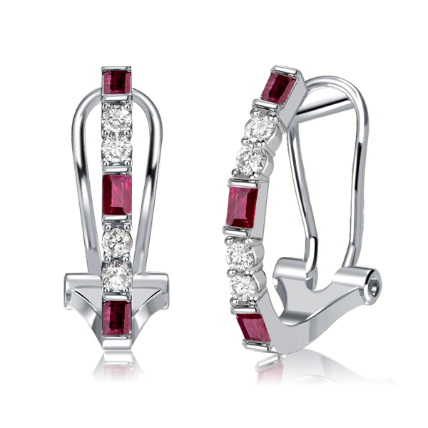 Ruby Baguette Hoop Earrings For Women Silver Earrings | Italo Jewelry