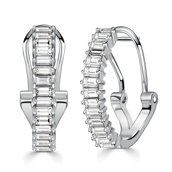 

Italo Classic Baguette Hoop Earrings For Women Silver Earrings, White